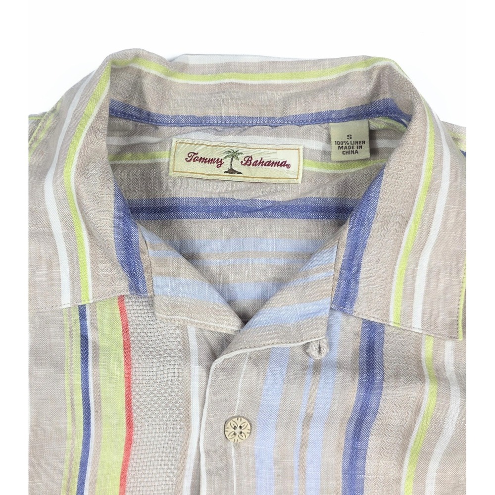 Tommy Bahama Blue/Yellow Striped Button Up Short-Sleeve Linen Shirt Men's Size S - Picture 3 of 4